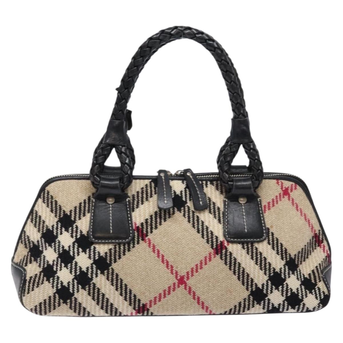 BURBERRY Nova Check Hand Bag Wool Beige Silver Auth BA5282