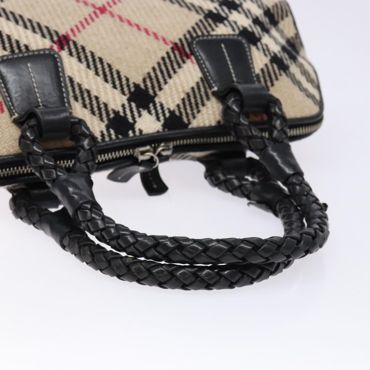 BURBERRY Nova Check Hand Bag Wool Beige Silver Auth BA5282