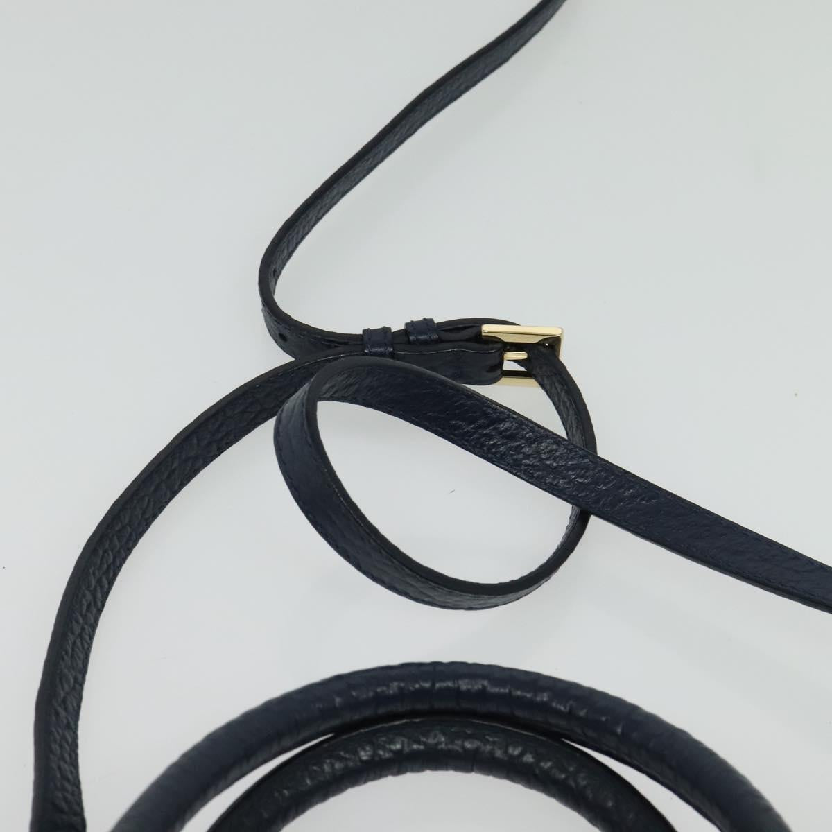 BURBERRY Hand Bag Leather 2way Navy Gold Auth BA5284