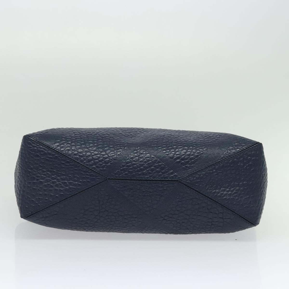 BURBERRY Hand Bag Leather 2way Navy Gold Auth BA5284