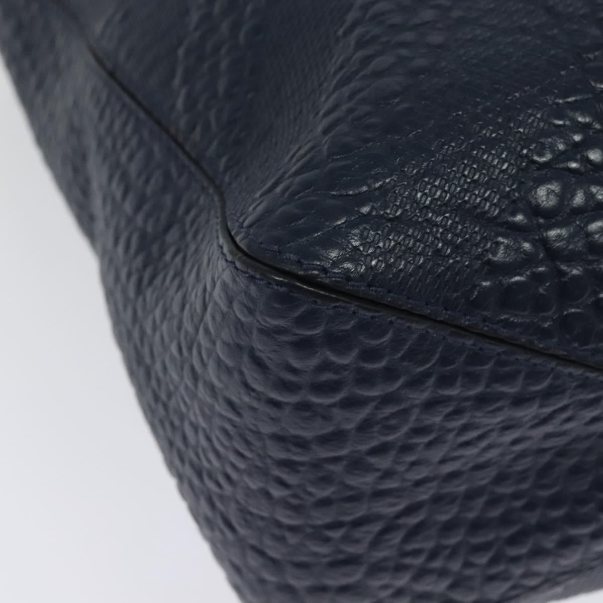 BURBERRY Hand Bag Leather 2way Navy Gold Auth BA5284
