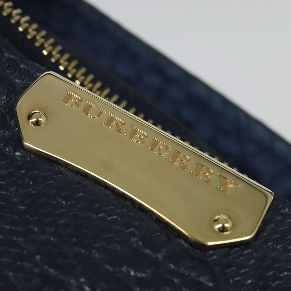 BURBERRY Hand Bag Leather 2way Navy Gold Auth BA5284