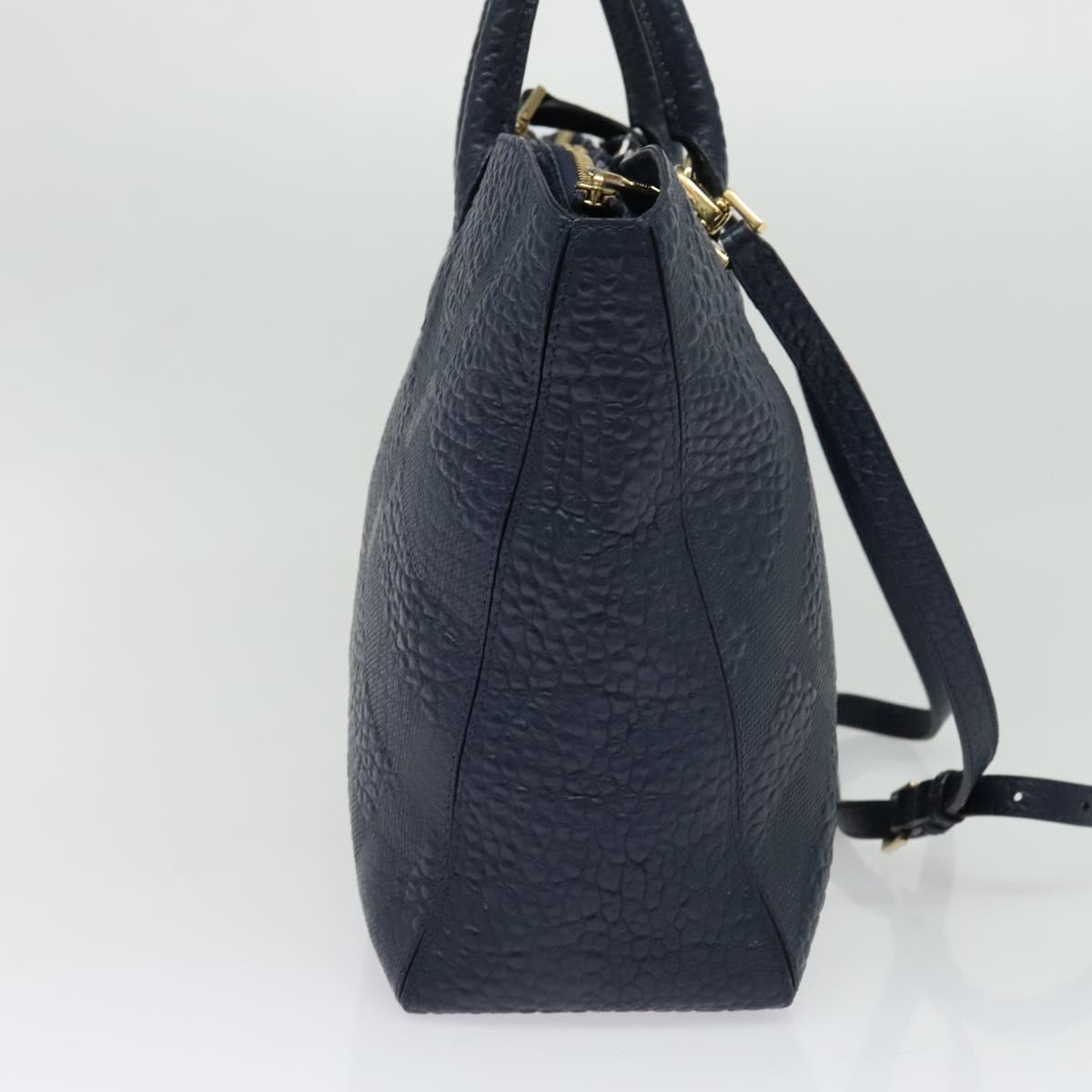 BURBERRY Hand Bag Leather 2way Navy Gold Auth BA5284