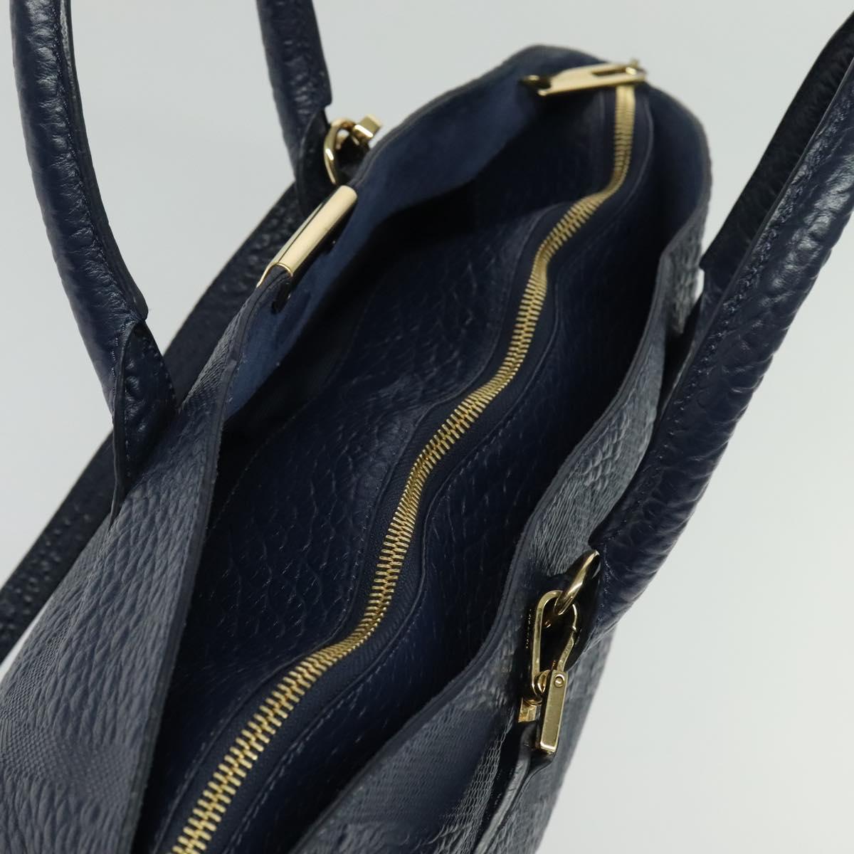 BURBERRY Hand Bag Leather 2way Navy Gold Auth BA5284