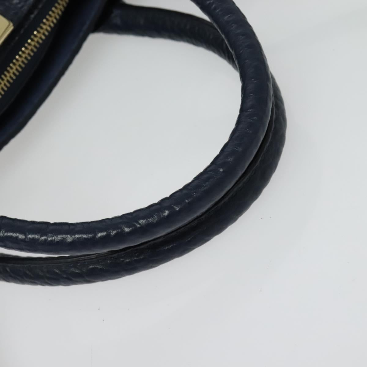 BURBERRY Hand Bag Leather 2way Navy Gold Auth BA5284