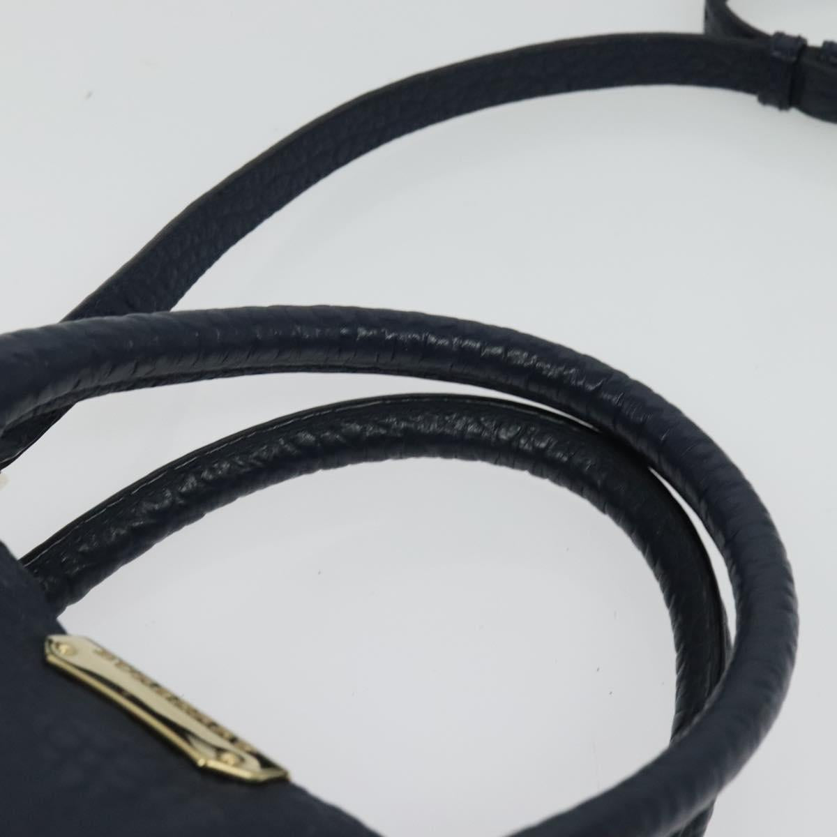 BURBERRY Hand Bag Leather 2way Navy Gold Auth BA5284