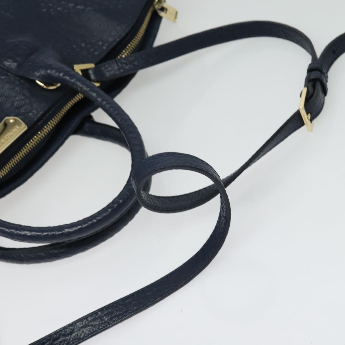 BURBERRY Hand Bag Leather 2way Navy Gold Auth BA5284