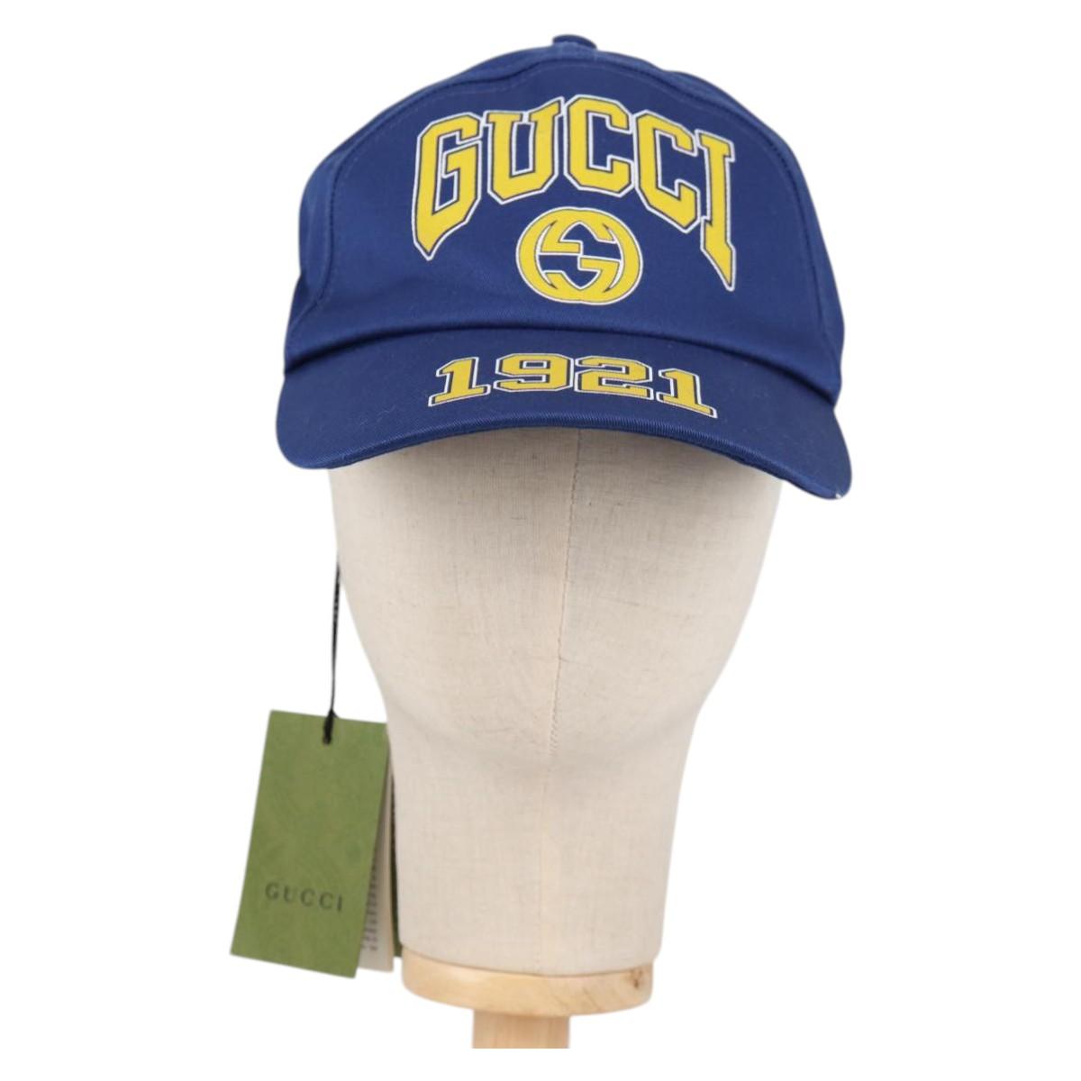 GUCCI Baseball Cap Cotton M Blue 773135 Auth BA5288M