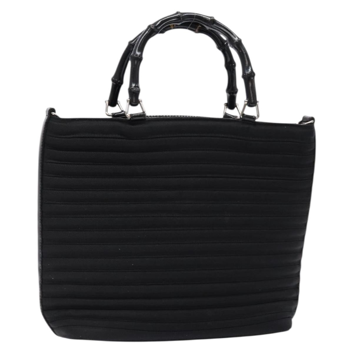 GUCCI Bamboo Hand Bag Canvas Black Silver 000 1998 0588 Auth BA5289