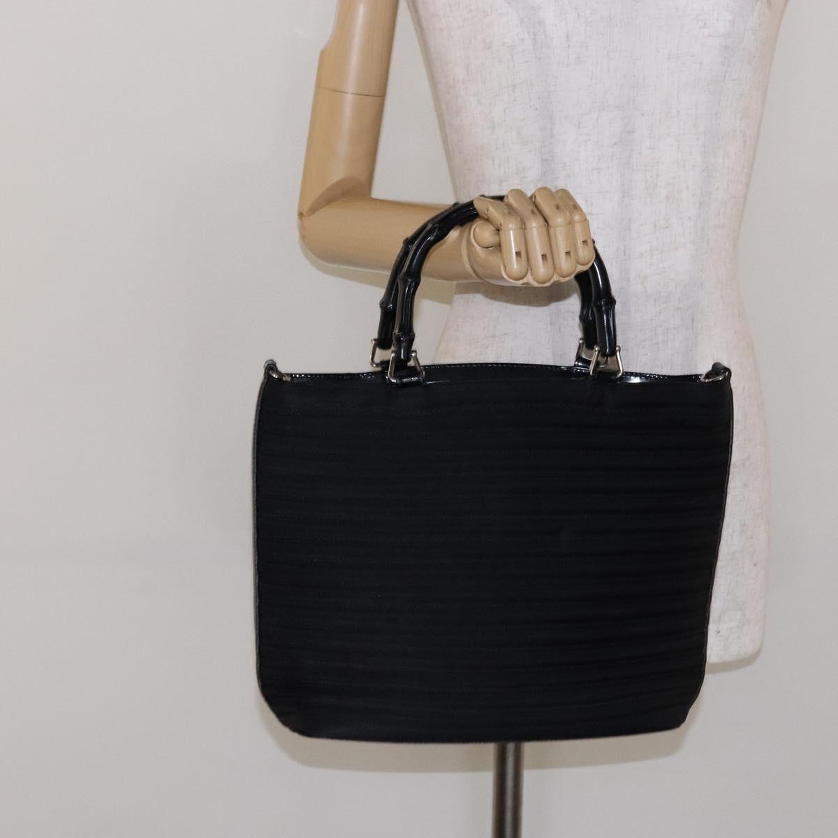 GUCCI Bamboo Hand Bag Canvas Black Silver 000 1998 0588 Auth BA5289