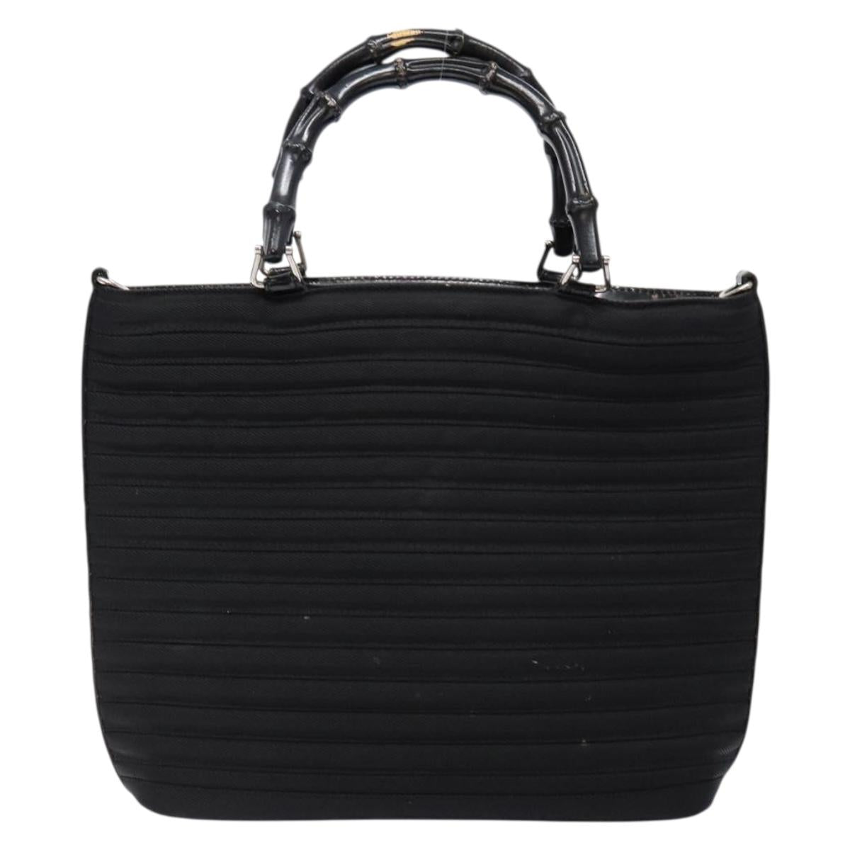 GUCCI Bamboo Hand Bag Canvas Black Silver 000 1998 0588 Auth BA5289