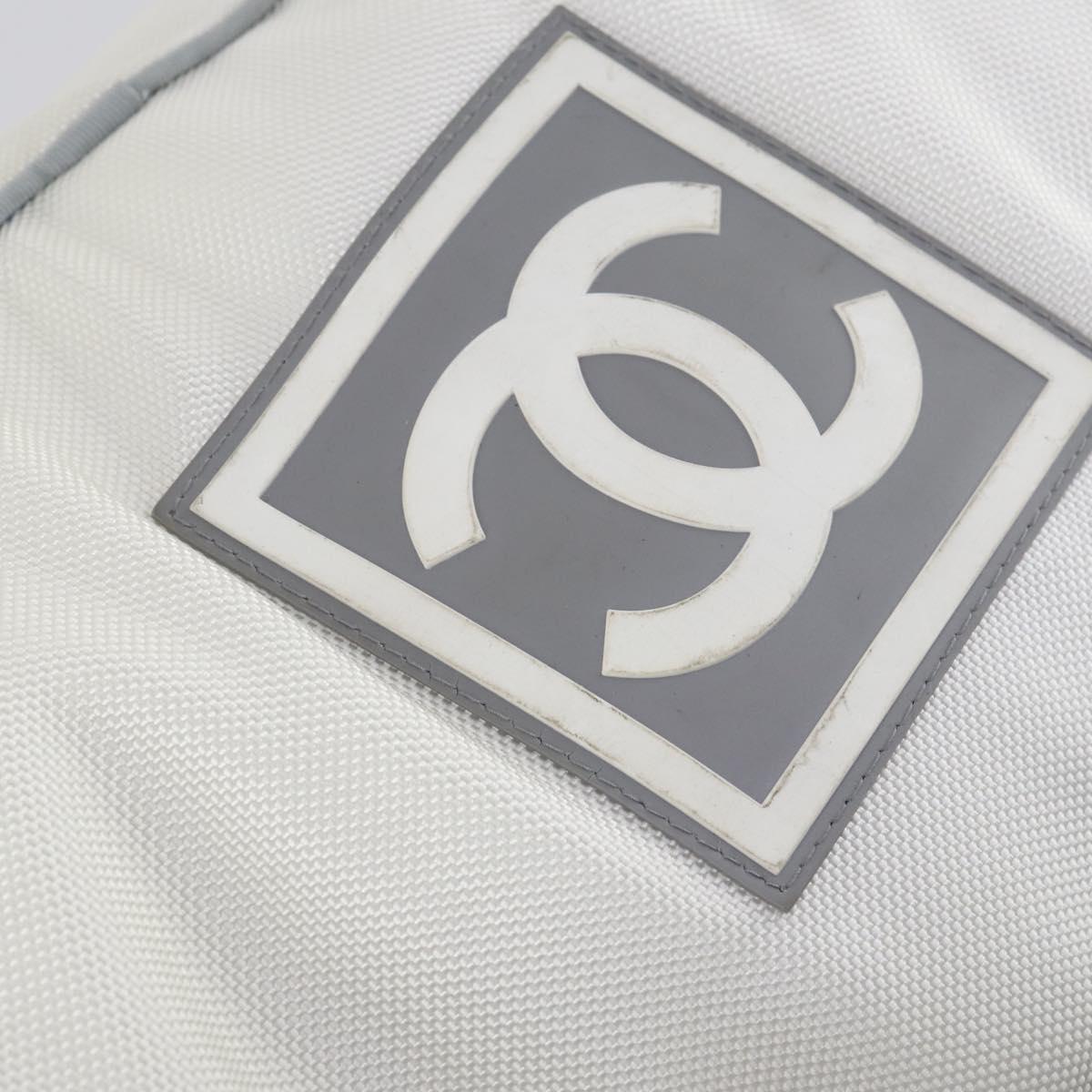 CHANEL Ski Case Sports Line Bag Nylon White Silver CC Auth BA5290V