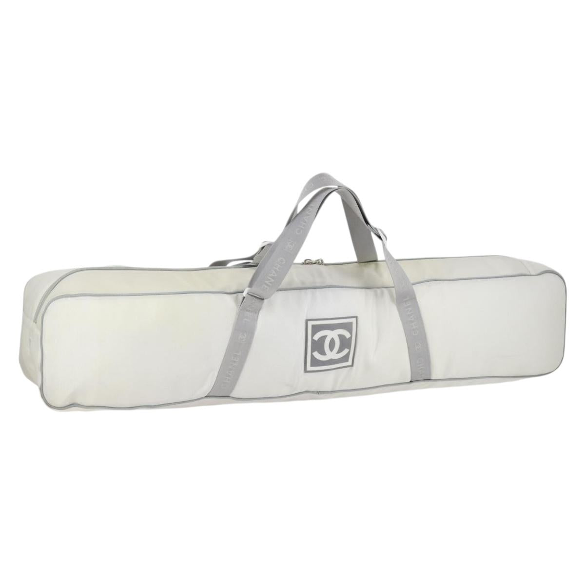 CHANEL Ski Case Sports Line Bag Nylon White Silver CC Auth BA5290V