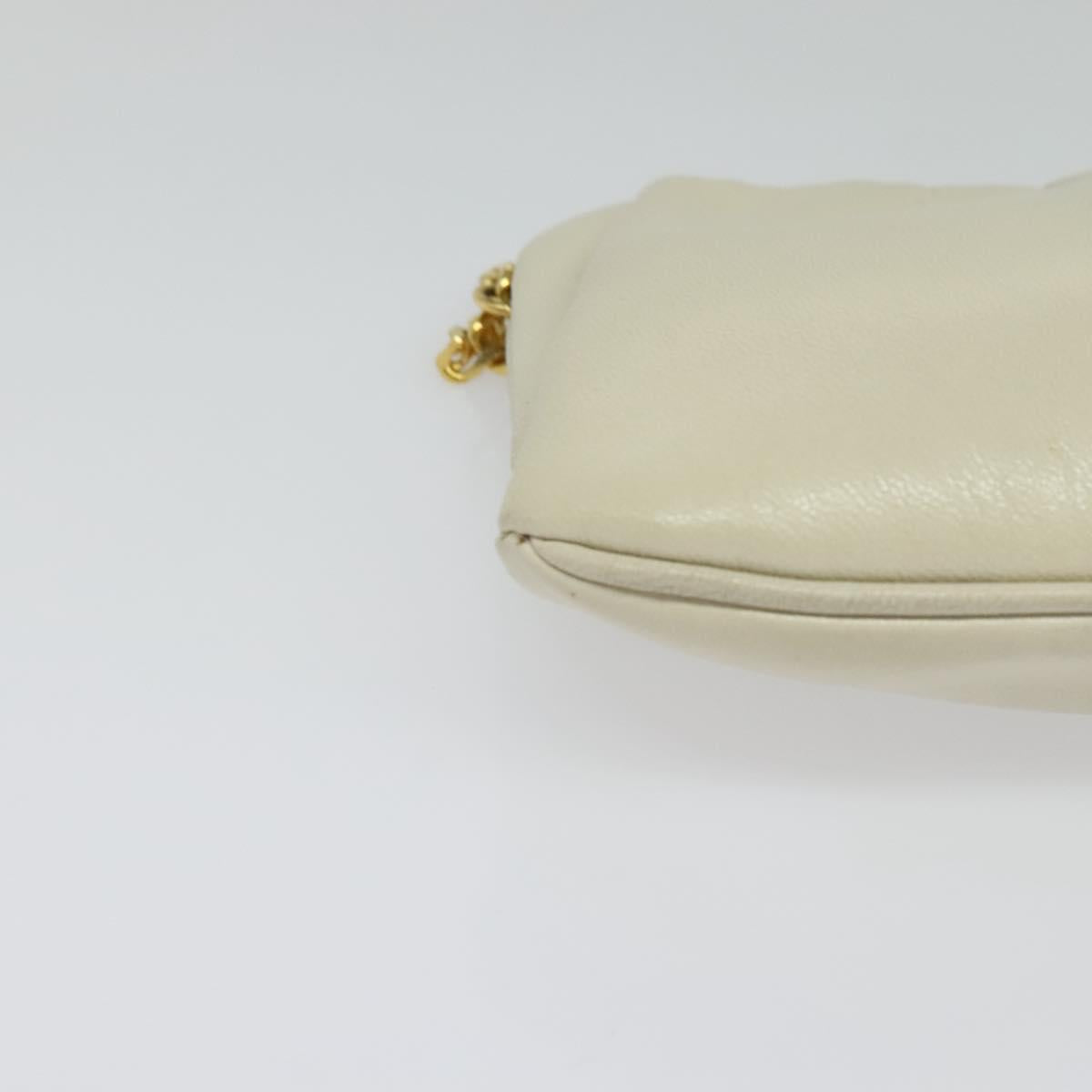 CELINE Chain Shoulder Bag Leather Vintage White Gold Auth BA5291