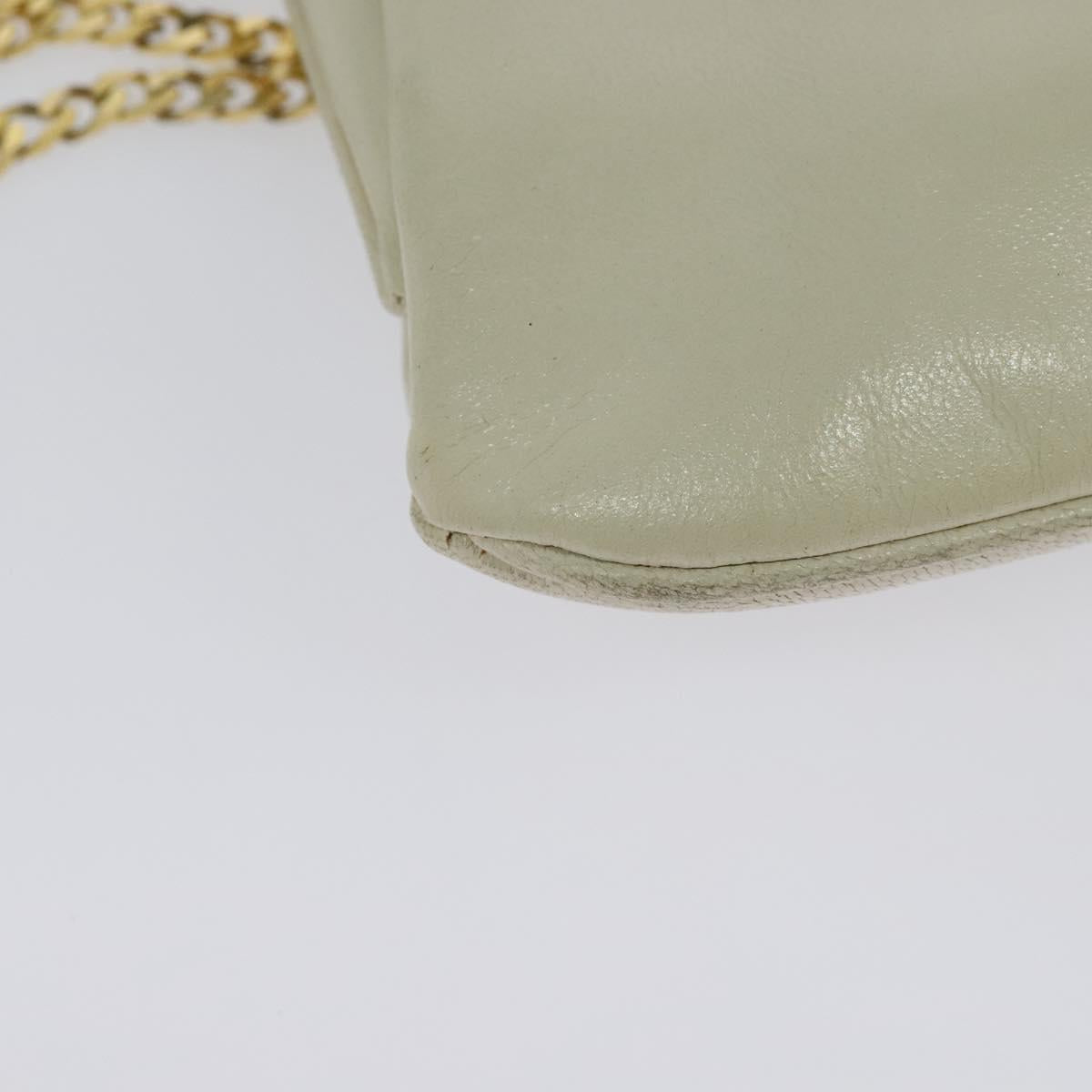 CELINE Chain Shoulder Bag Leather Vintage White Gold Auth BA5291
