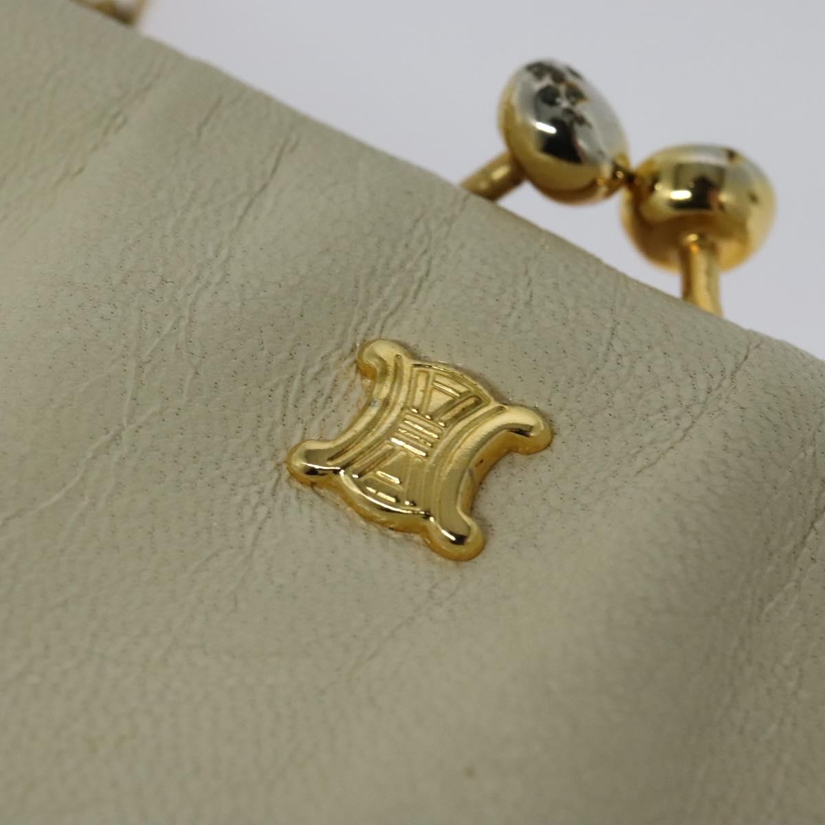 CELINE Chain Shoulder Bag Leather Vintage White Gold Auth BA5291