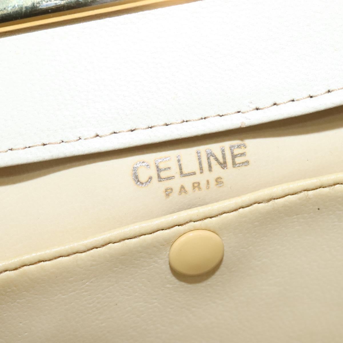 CELINE Chain Shoulder Bag Leather Vintage White Gold Auth BA5291