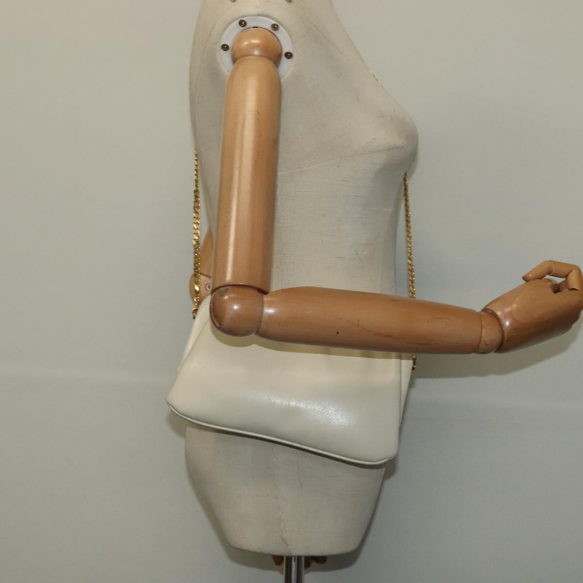 CELINE Chain Shoulder Bag Leather Vintage White Gold Auth BA5291