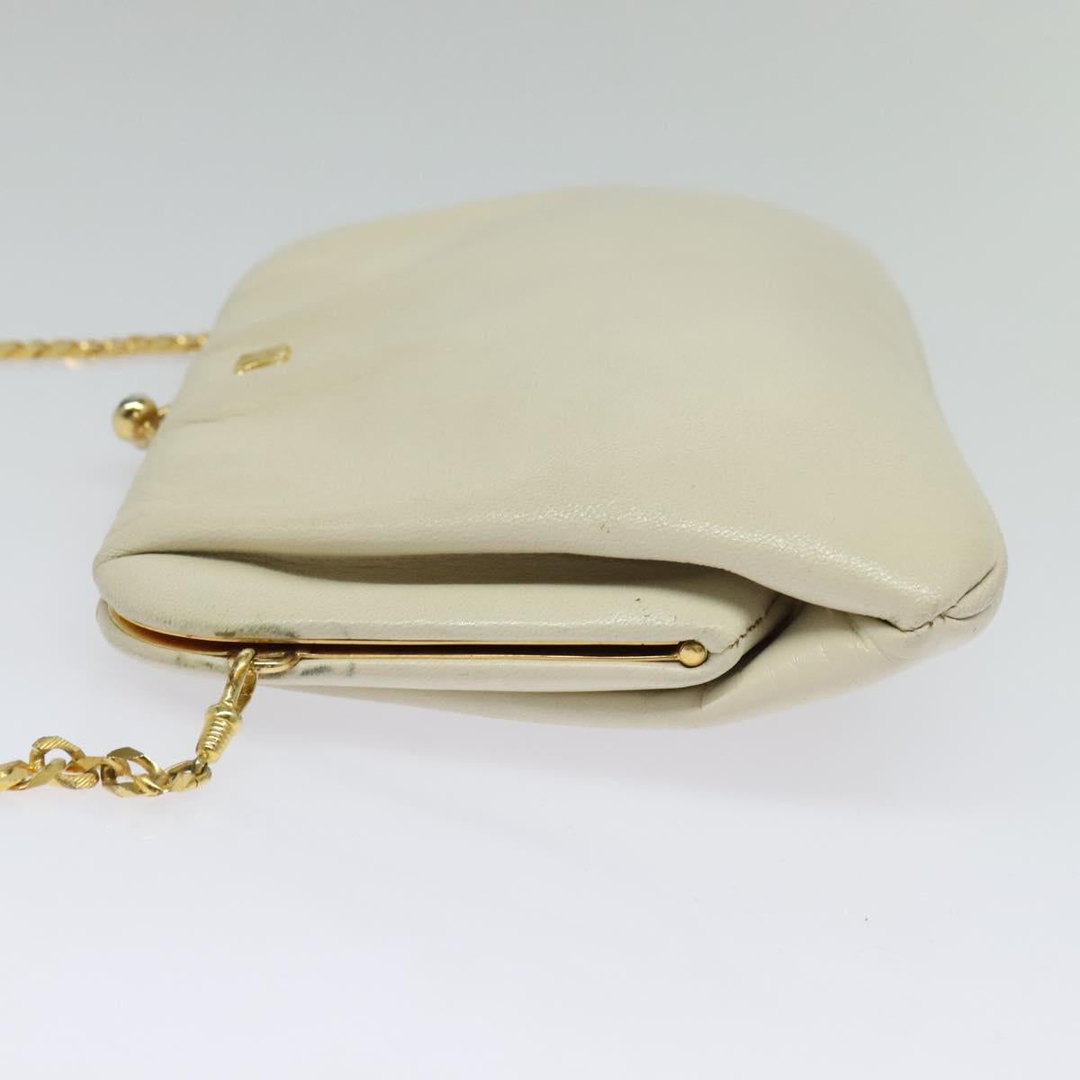 CELINE Chain Shoulder Bag Leather Vintage White Gold Auth BA5291