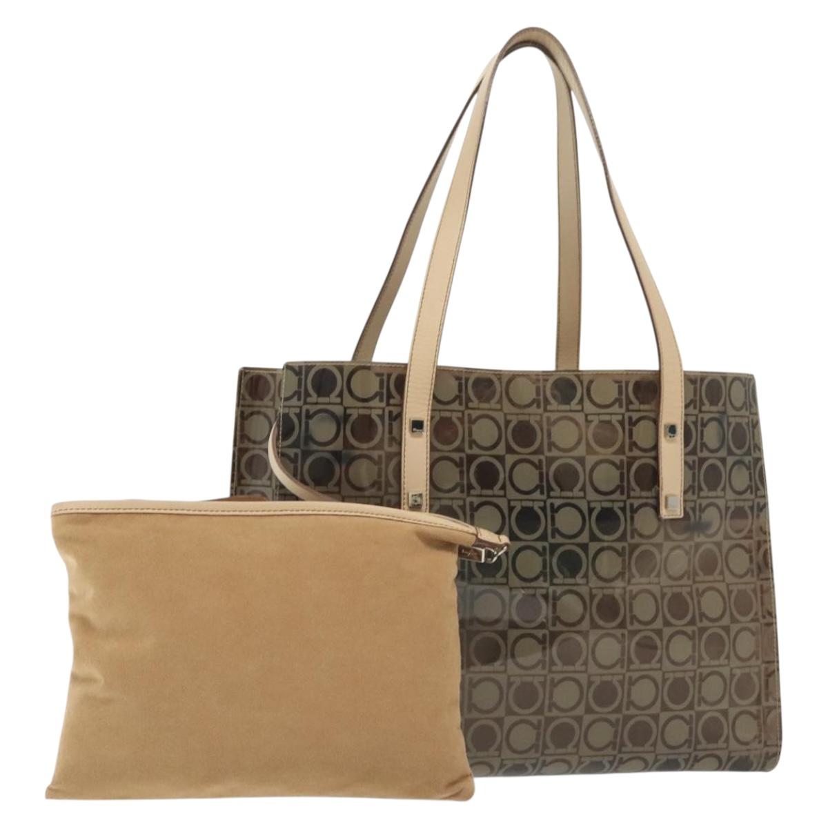 Salvatore Ferragamo Gancini Tote Bag Vinyl Brown Auth BA5292