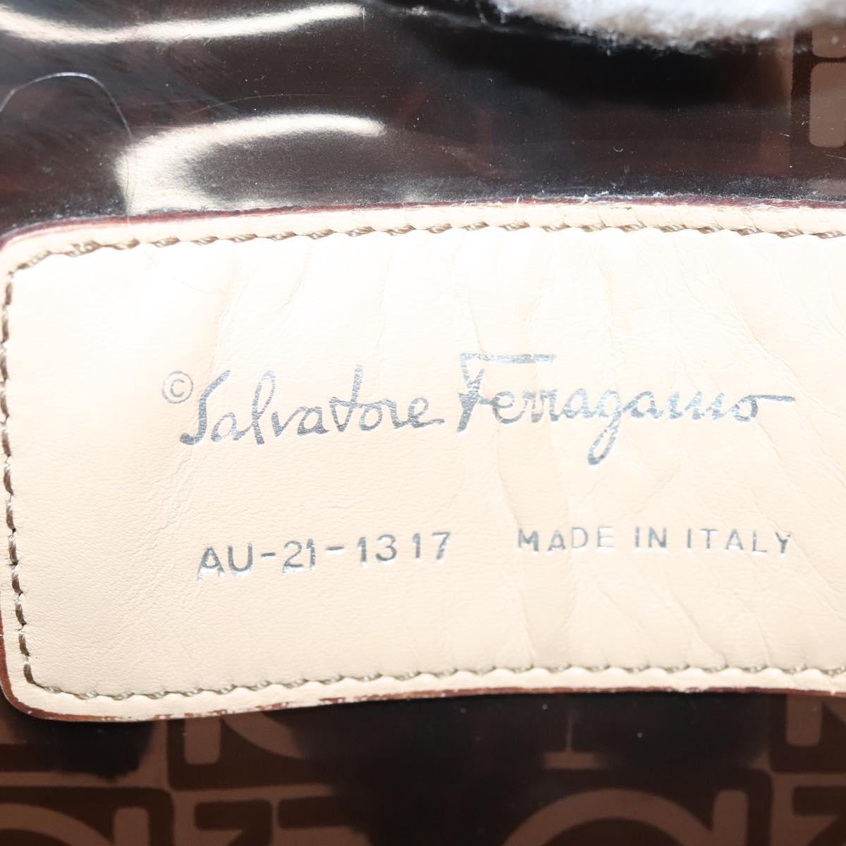 Salvatore Ferragamo Gancini Tote Bag Vinyl Brown Auth BA5292