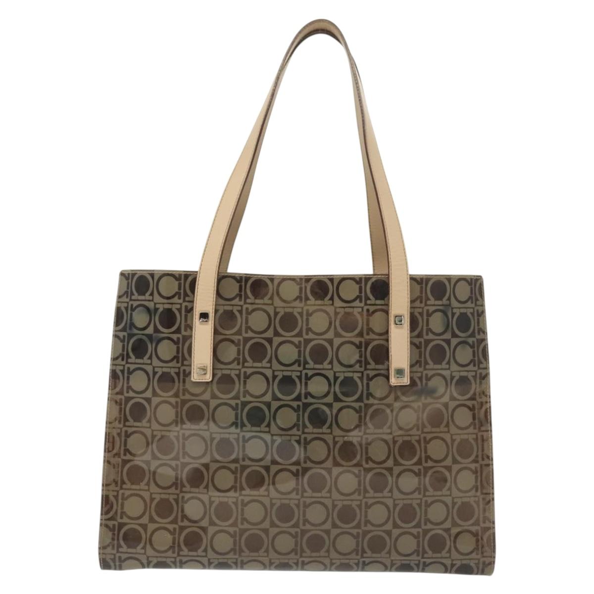 Salvatore Ferragamo Gancini Tote Bag Vinyl Brown Auth BA5292