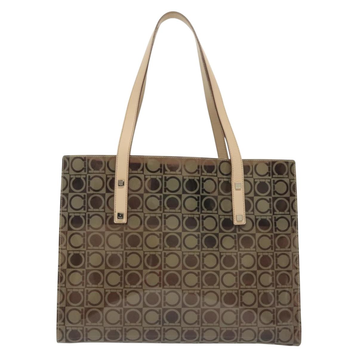 Salvatore Ferragamo Gancini Tote Bag Vinyl Brown Auth BA5292