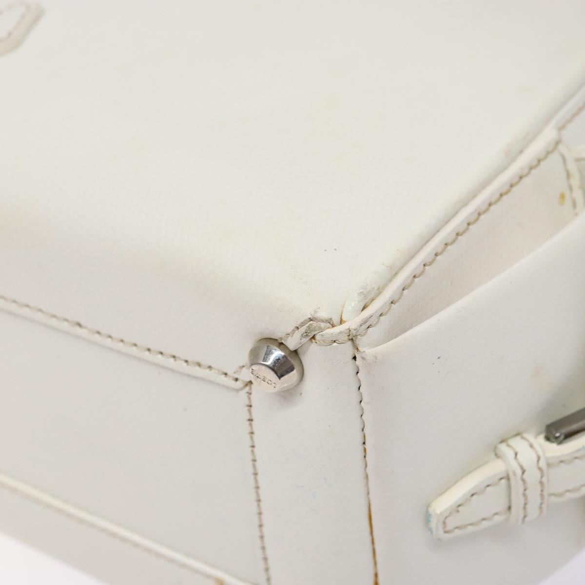 LOEWE Hand Bag Leather White Silver Auth BA5296