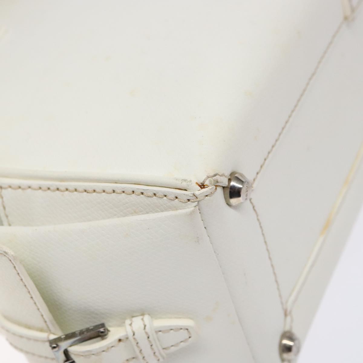LOEWE Hand Bag Leather White Silver Auth BA5296
