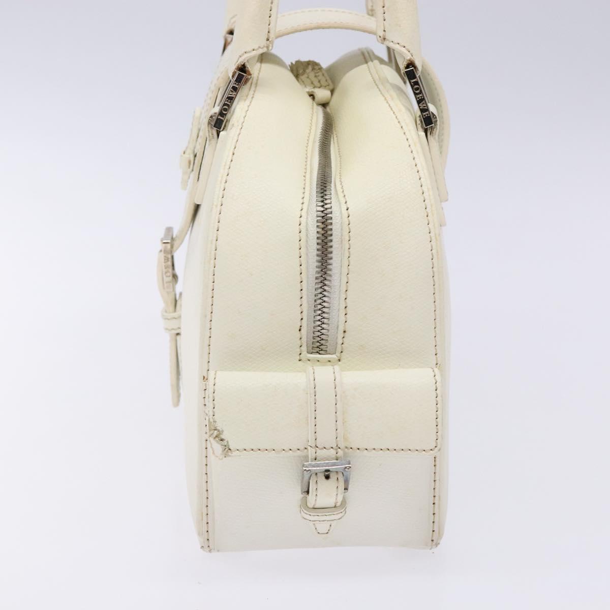 LOEWE Hand Bag Leather White Silver Auth BA5296