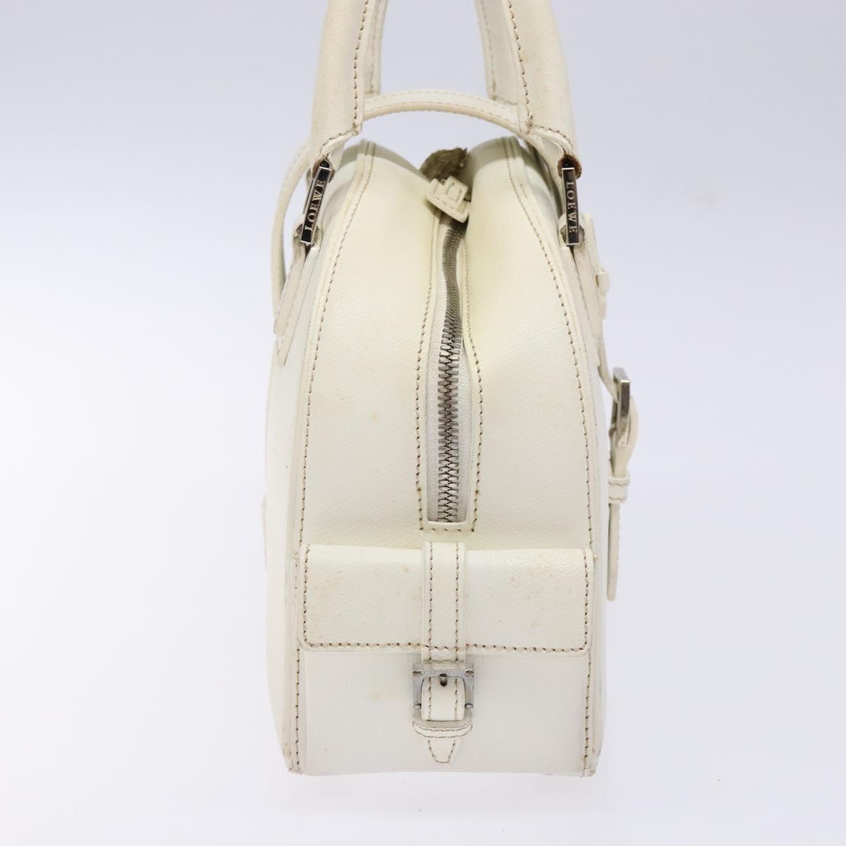 LOEWE Hand Bag Leather White Silver Auth BA5296