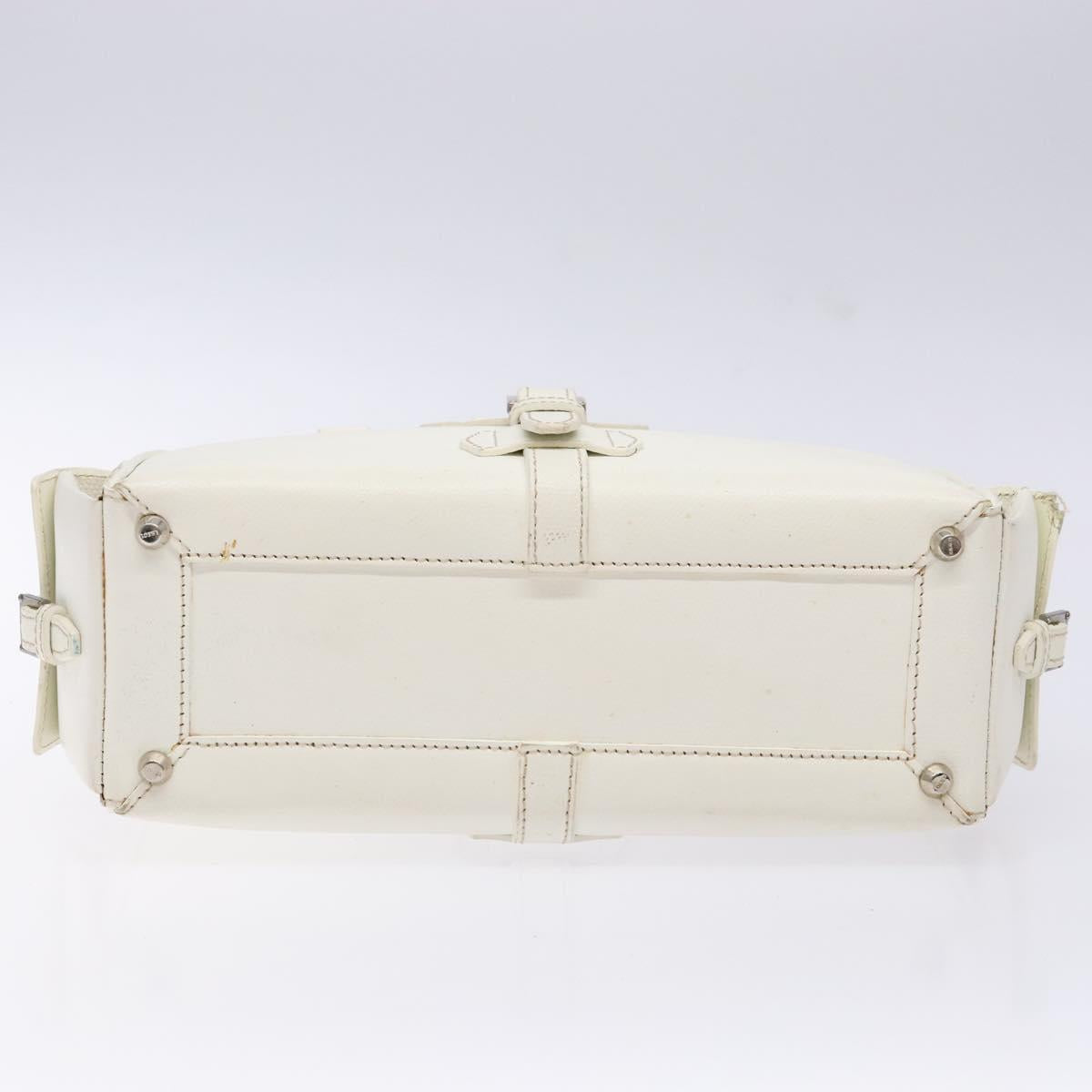 LOEWE Hand Bag Leather White Silver Auth BA5296