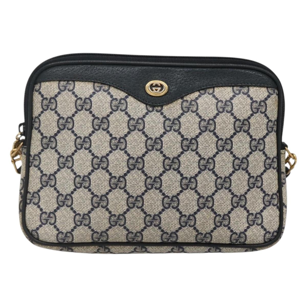 GUCCI GG Supreme Shoulder Bag PVC Navy Gold 97 02 068 Auth BA5298