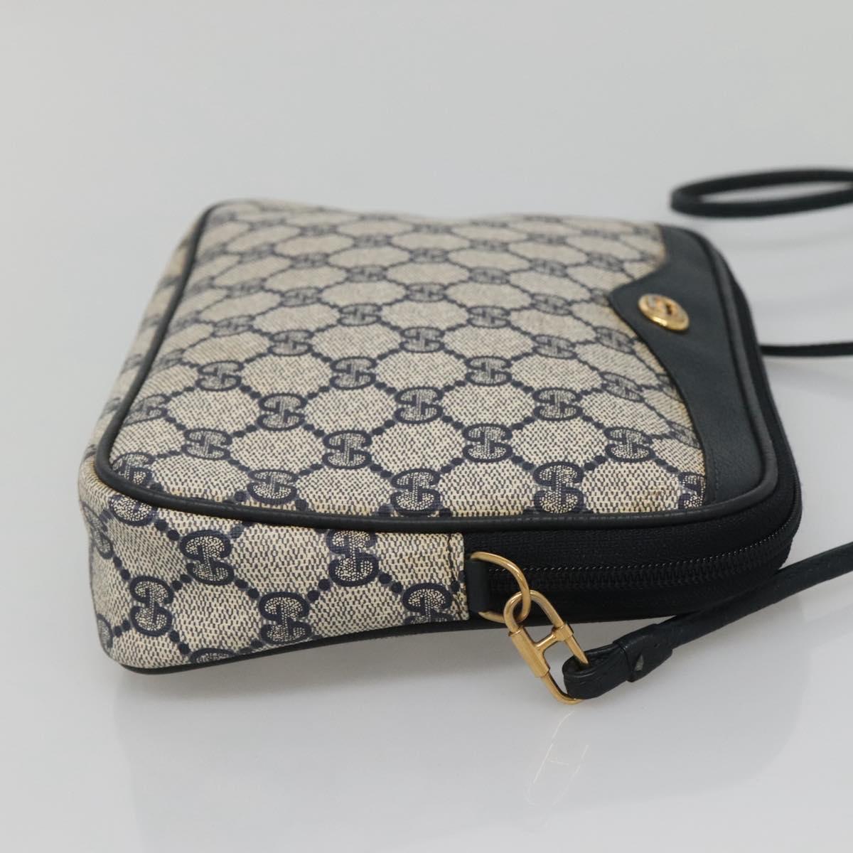 GUCCI GG Supreme Shoulder Bag PVC Navy Gold 97 02 068 Auth BA5298