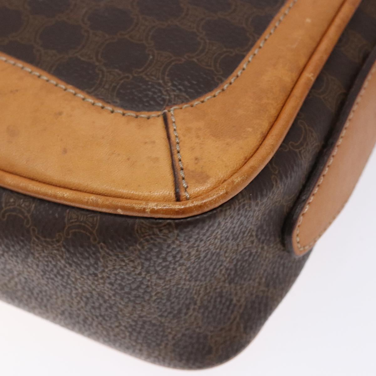 CELINE Macadam Canvas Shoulder Bag PVC Leather Brown Gold Auth BA5299