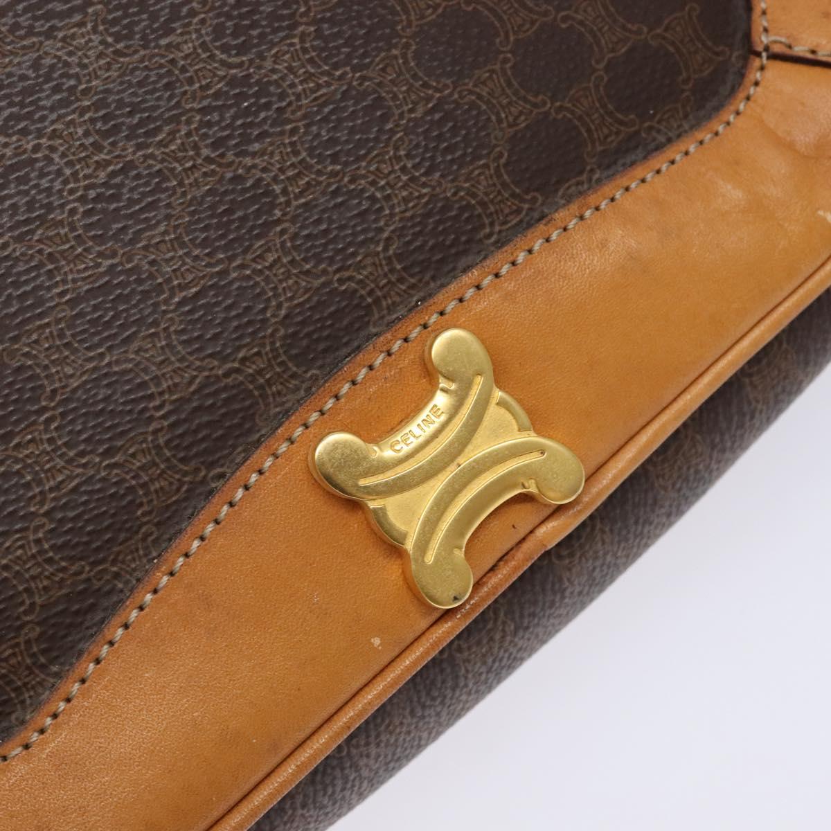 CELINE Macadam Canvas Shoulder Bag PVC Leather Brown Gold Auth BA5299