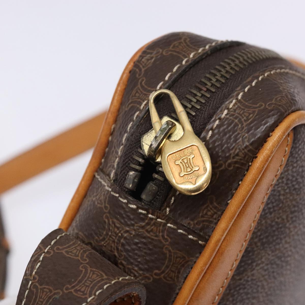 CELINE Macadam Canvas Shoulder Bag PVC Leather Brown Gold Auth BA5299