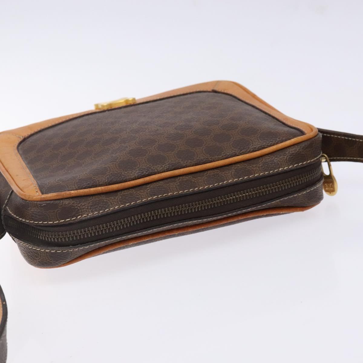 CELINE Macadam Canvas Shoulder Bag PVC Leather Brown Gold Auth BA5299