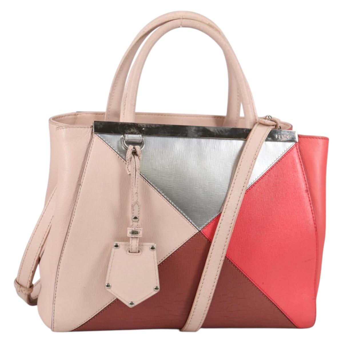 FENDI PETITE 2JOURS Hand Bag Leather 2way Beige Silver Auth BA5301