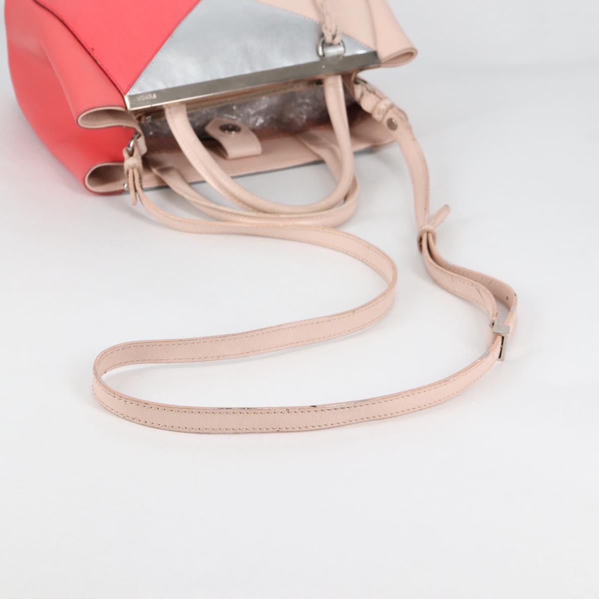 FENDI PETITE 2JOURS Hand Bag Leather 2way Beige Silver Auth BA5301
