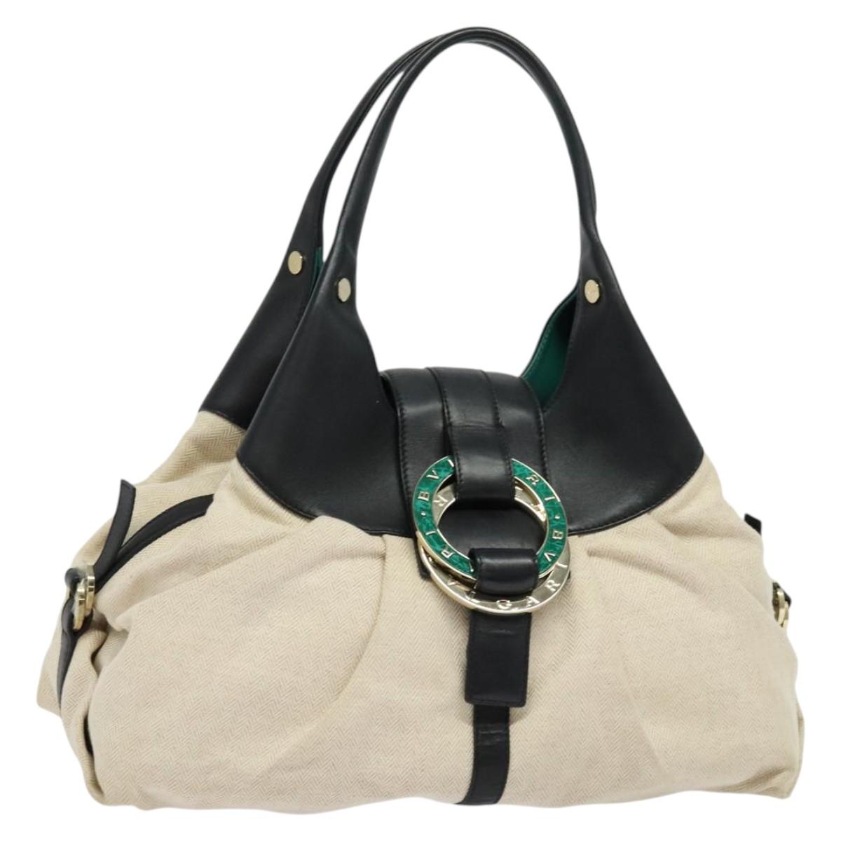 BVLGARI Chandra Shoulder Bag Leather Beige Gold Auth BA5303