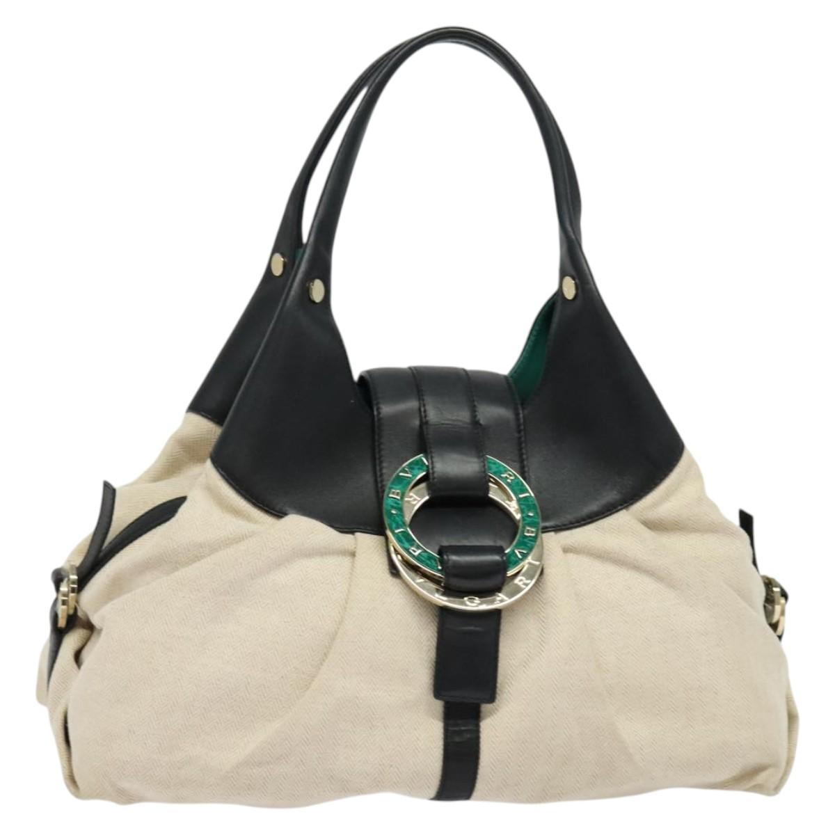 BVLGARI Chandra Shoulder Bag Leather Beige Gold Auth BA5303