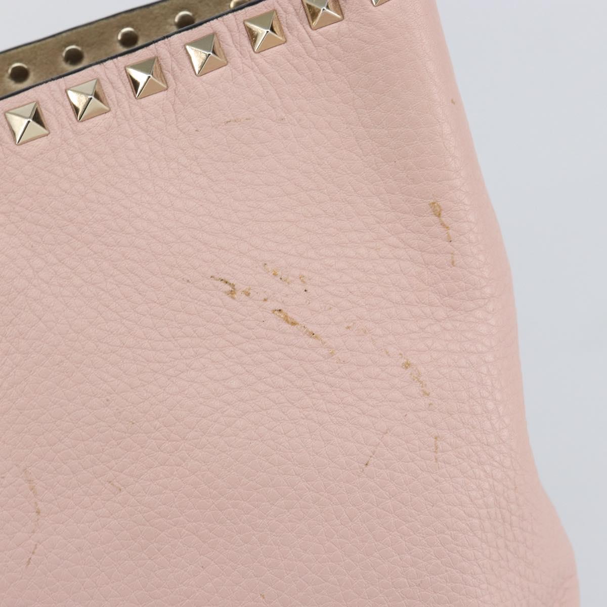 VALENTINO Studs Tote Bag Leather Pink Gold Auth BA5305