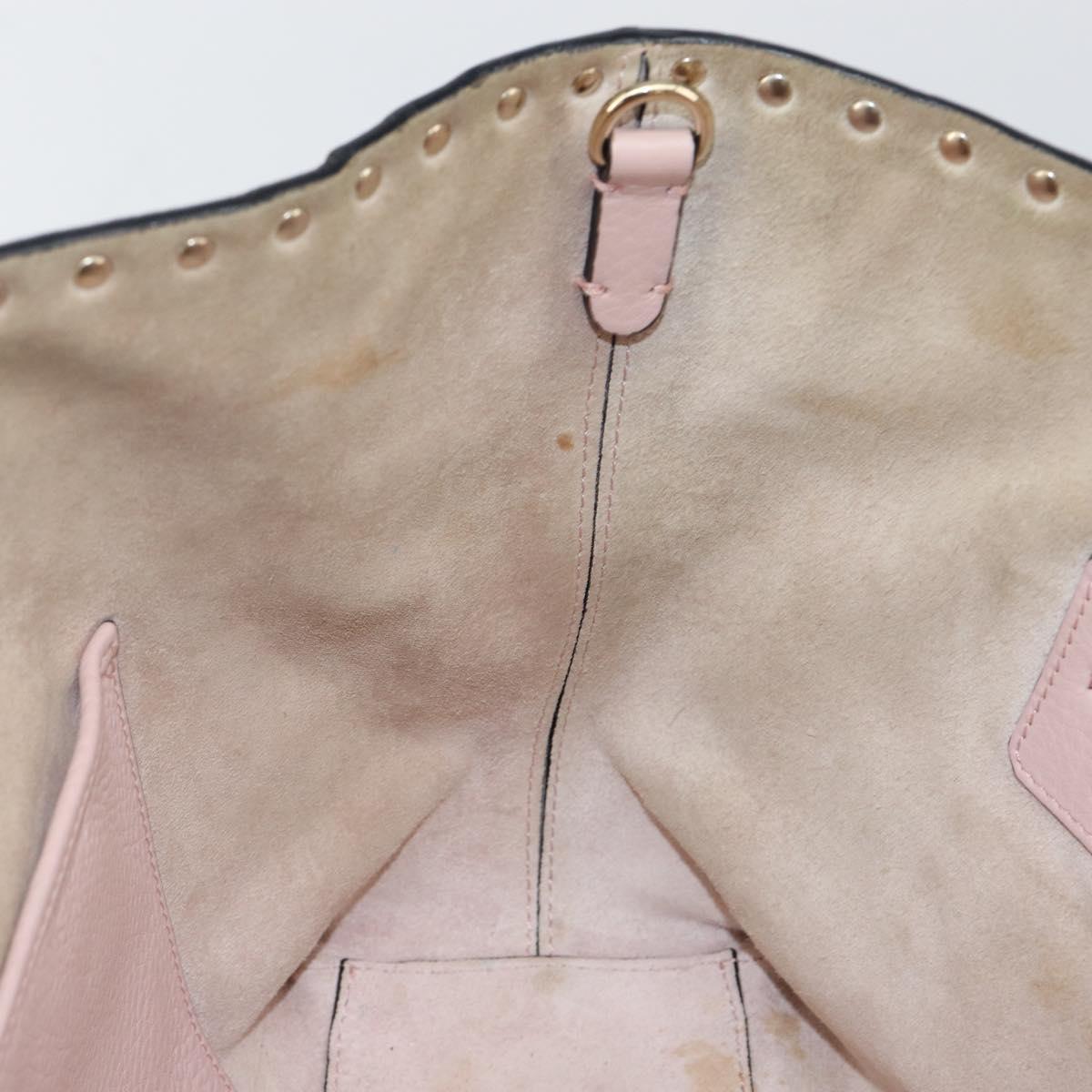 VALENTINO Studs Tote Bag Leather Pink Gold Auth BA5305
