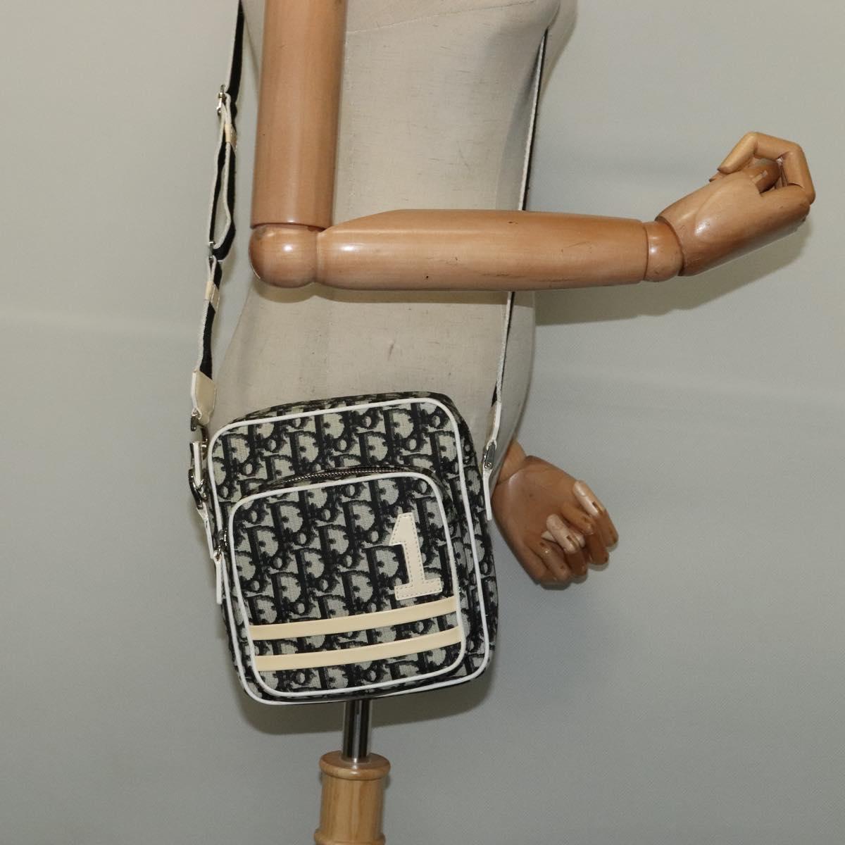 Christian Dior Trotter Canvas Shoulder Bag PVC Black Silver Auth BA5306