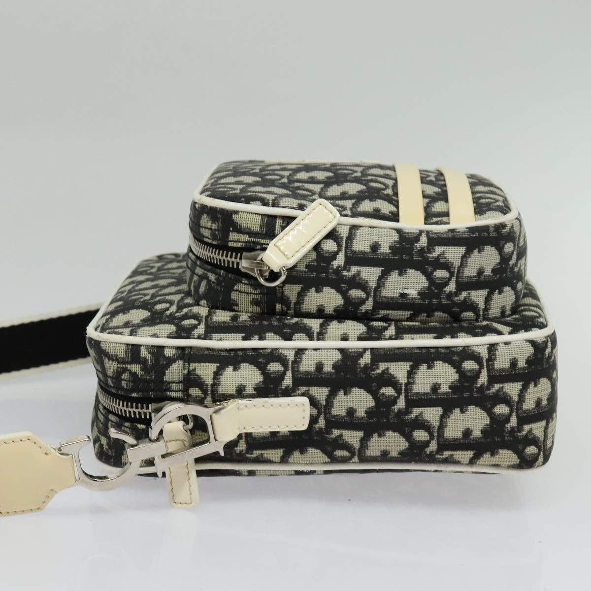 Christian Dior Trotter Canvas Shoulder Bag PVC Black Silver Auth BA5306