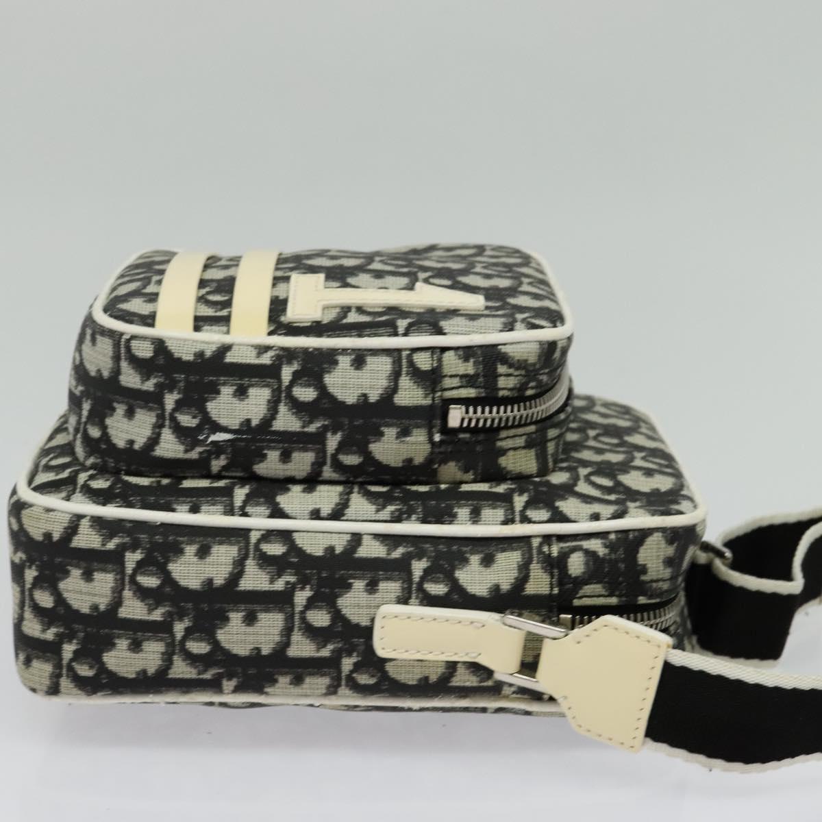 Christian Dior Trotter Canvas Shoulder Bag PVC Black Silver Auth BA5306