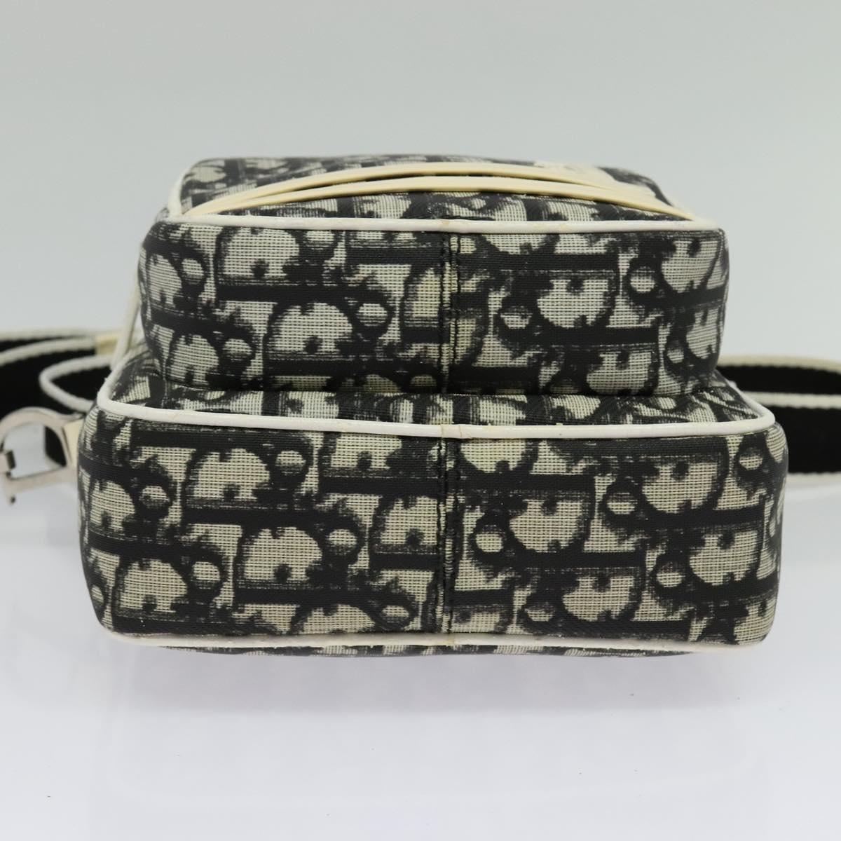 Christian Dior Trotter Canvas Shoulder Bag PVC Black Silver Auth BA5306