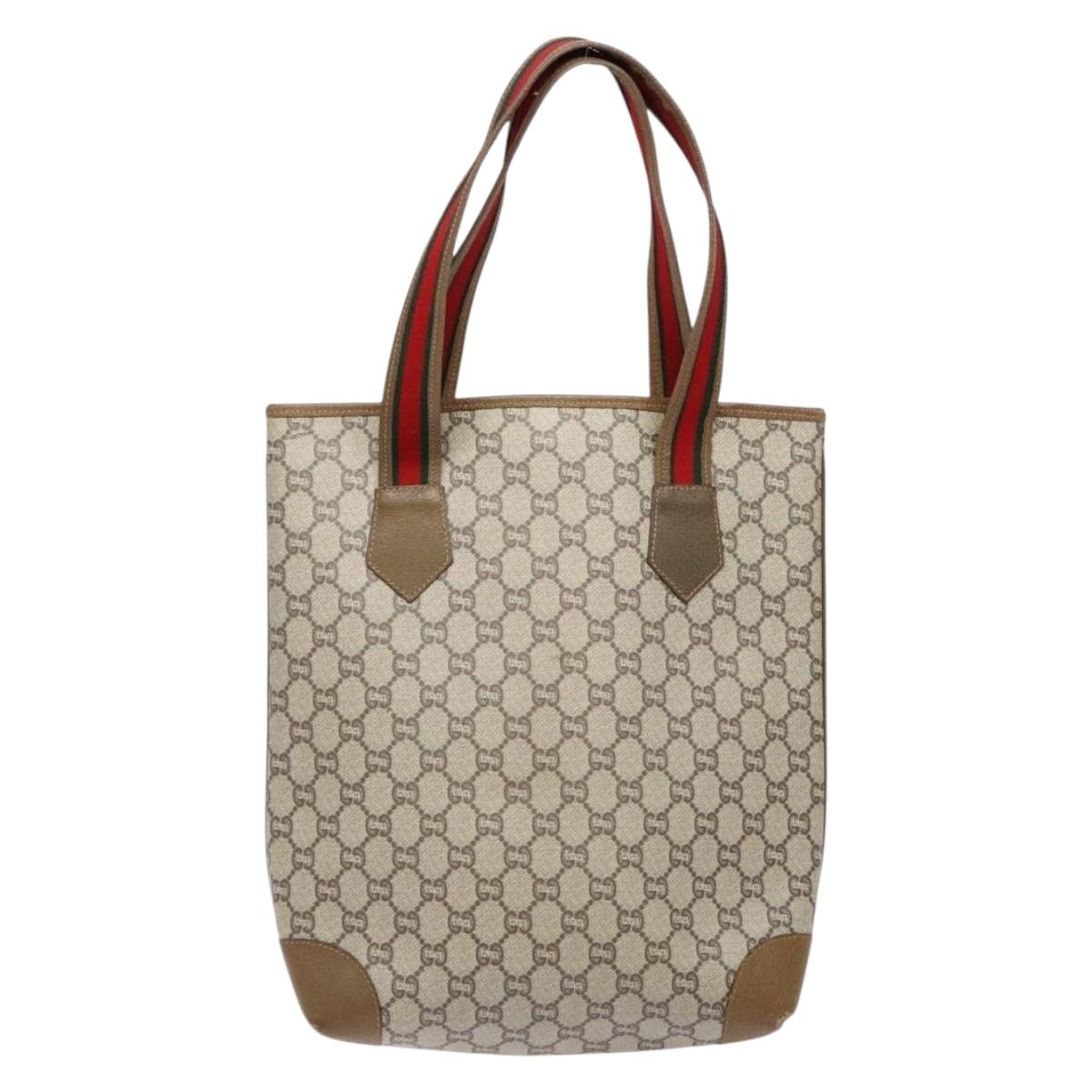 GUCCI GG Plus Supreme Web Sherry Line Tote Bag PVC Beige Red Green Auth BA5310
