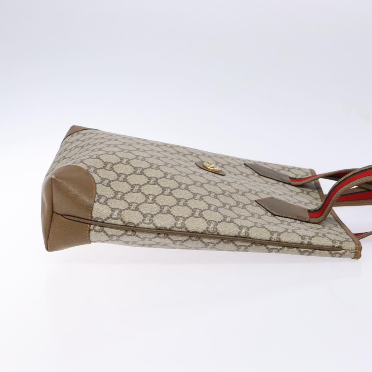 GUCCI GG Plus Supreme Web Sherry Line Tote Bag PVC Beige Red Green Auth BA5310